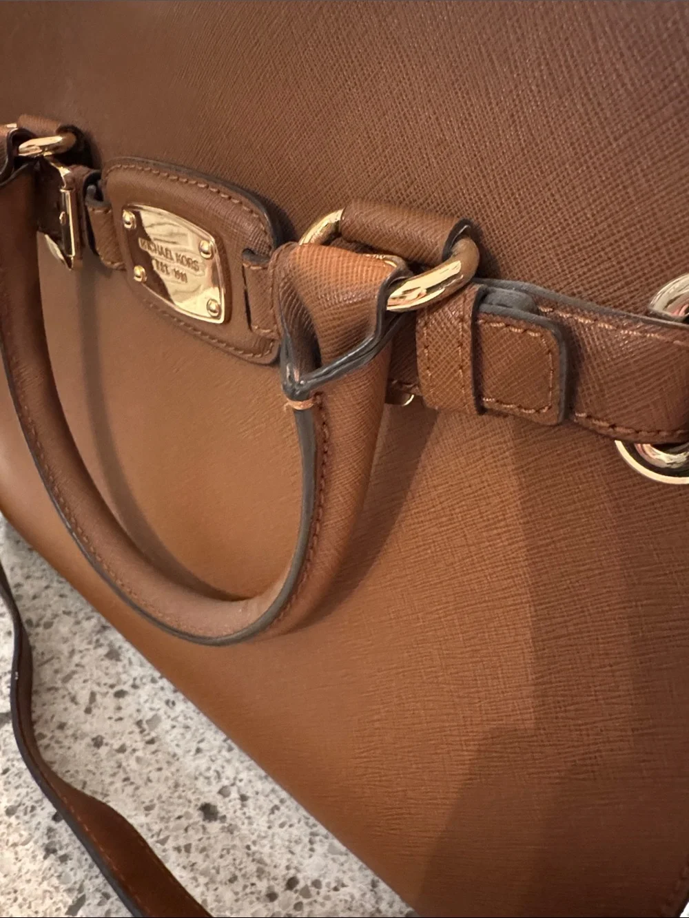 Michael Kors Cognac Saffiano Satchel with Gold Hardware